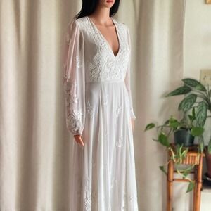 poshmark boho wedding dress Dresses | Lace Wedding Dress Size 9 Nwot Long Sleeve Illusion Neck Bridal Gown Boho